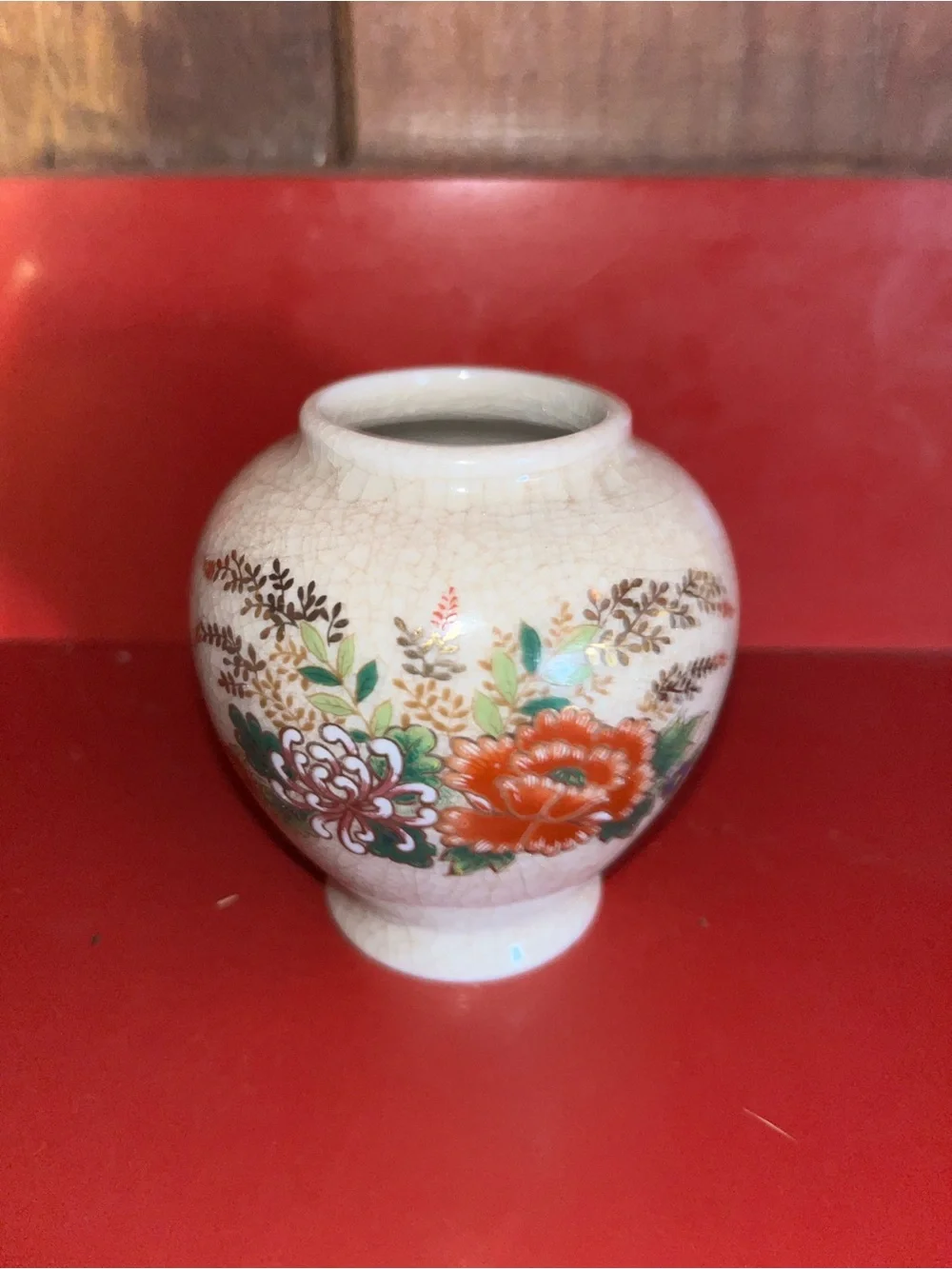 Japanese Crackle Finish OMC Hand Painted 3.5” Vase